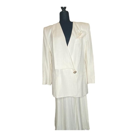 Kasper for A.S.L. Oversized Jacket & Pleated A-line MIDI Skirt Vintage Ivory 16 - Picture 4 of 15